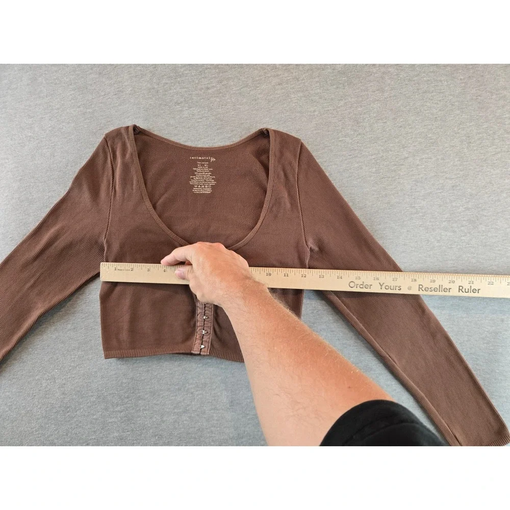 Free People Intimately Cardigan Top Womens M/L Brown Ribbed Hook Eye Cropped